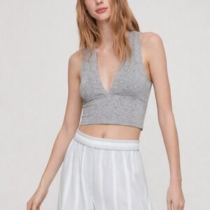 WILFRED FREE Aritzia Valeria Plunge V-Neck Crop Tank Top Heather Gray Sz XS